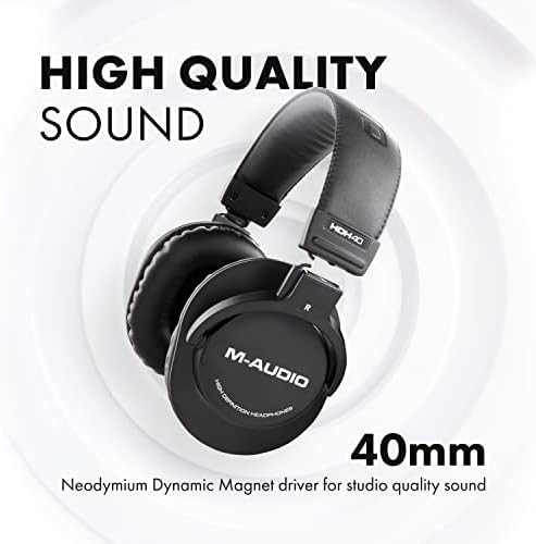 M – Audio HDH40-over ear Studio slušalice sa zatvorenim dizajnom leđa, fleksibilnom trakom za glavu i kablom od 2,7 m za studijsko praćenje , Podcasting i snimanje-Crna