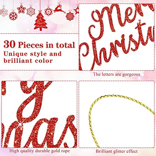 30 komada Božić riječ znak Red Božić ukrasi Glitter Hanging ukrasi, 5 stilovi Božić ukrasa za prozor drvo zid