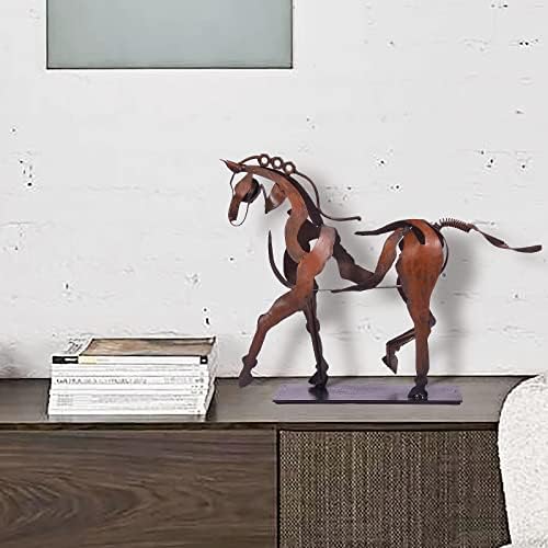Sunblogovi umjetnička ručna statua konjskih konja - jedinstveni rustikalni dekor za ured i dom - ručno oslikana metalna skulptura - savršeni poklon za rukotvorine za rukovanje konjima