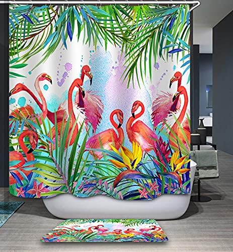 Flamingo prostirke za kupanje, flamingosi sa tropskim palminim listovima flanel upijajući Super mekani Neklizajući tepih za kupatilo Kuhinjski podni tepih, 24L x 16W inča, ružičasto zelena