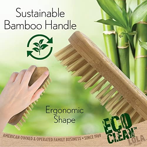 Lola proizvodi Eco Clean Bambuo Crub četkica | Eko prilagođen | Ergonomski održivi blok bambusa | Izdržljive čekinje od police napravljene od recikliranih boca sode / vode | Pogodna rupa za objesiti | 6 pakovanja