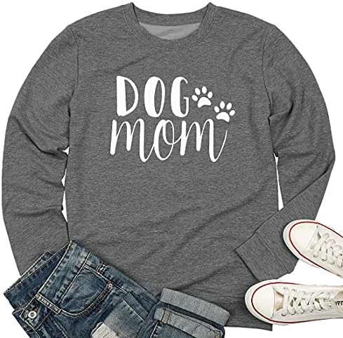 Mousya Women Dog Mom Duks pasj mama Pulover slatka palica Grafički tee smiješno slovo Ispis majica s dugim rukavima