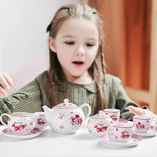 Porcelan za čaj od porculana, mali čaj za odrasle, djecu, prenosivi čaj za zabavu, ružičaste ruže