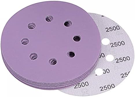 uxcell 10kom 5-inčni ljubičasti Brusni diskovi 2500 griz 8 rupa sa kukom i petljom profesionalni aluminijum