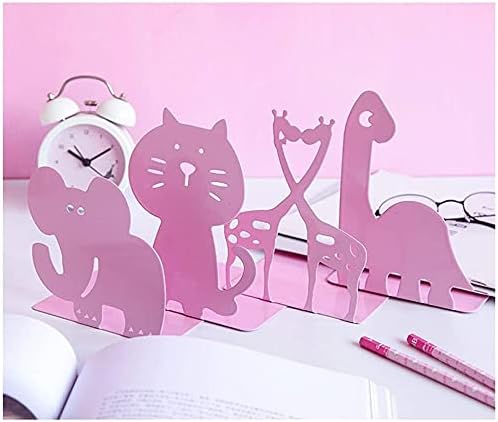 Bookends Decorative Cat Bookends Cute Hollow Pattern book Ends Iron Metal Bookend Bookeppers for or Adult Gift,1 Pair Study Desk Organizer Bookends for, Pink Cat
