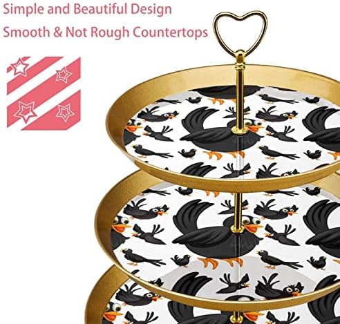3 resied stalak za desert Cupcake Voće ploča Plastična služljiva držač za prikaz za vjenčanje za rođendan Baby Tuš Čaj ukrasi okrugli, crne ptice leteći otisak