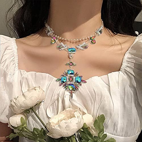 Urieo Boho Rhinestone Chunky ogrlice plava sjajno kristalna ogrlica na plaži noćni klub Modni nakit Pribor