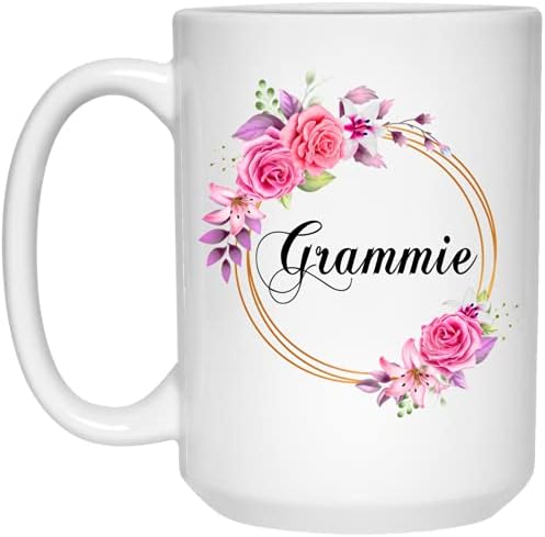 GavinsDesigns Grammie Flower novitet poklon šoljice za kafu za Majčin dan - Grammie Pink Flowers On Gold Frame - New Grammie Mug Flower - rođendanski pokloni za Grammie - Grammie šolja za kafu 11oz