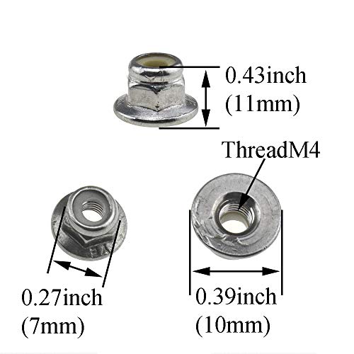 Yadaland M4 x 0,7 mm najlonski umetak Prirubnica Hex Lock Nuts matice od nerđajućeg čelika