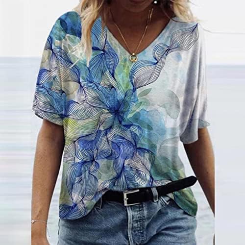 Zpervoba ljetni vrhovi za žene V izrez kratkih rukava Bluze casual slikarski cvjetni tiskani majice