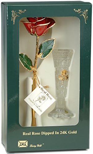 Životni zlatni ljubičasta 24k zlatna ruža w / vaza Real Rose umočen u zlato