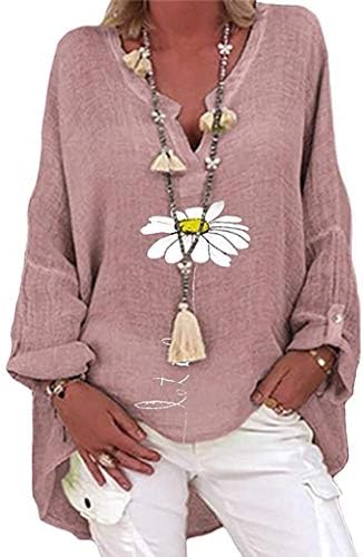 Plus size Žene Ležerne prilike s dugim rukavima Floral Ispiši labav V-izrez košulja