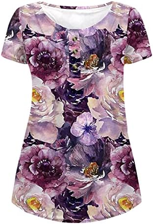 2023 cvjetni grafički vrhovi za žene Open Button Crewneck Henley košulje sakriju trbuh labav vrhovi proljeće casual bluza s kratkim rukavima