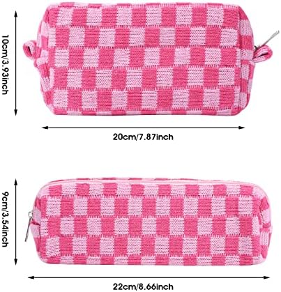 Lusofie torba za šminkanje karirana kozmetička torba Pink zipper torbica 1 kom toaletna torba velikog kapaciteta i 1 kom mala torba za čuvanje četkica za šminkanje za žene
