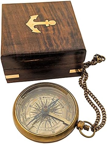 KNB HANDICRAFT Mrass ugravirani kompas u ručno radno drvenu kutiju | Poklon mojem sinu - Mojem sinu poklon