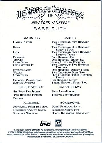 2021 FAPPS Allen i Ginter # 120 Babe Ruth New York Yankees MLB bejzbol trgovačka kartica