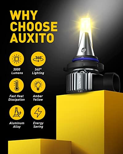 Auxito 9006 HB4 LED žarulje za maglu, 3000K Amber Yellow, 6000 LM Visoka svjetlina, 30W reprodukcija i utikač, super penetracija sa 12 CSP čipsa, vodootpornim, drškom za automobile, paket od 2