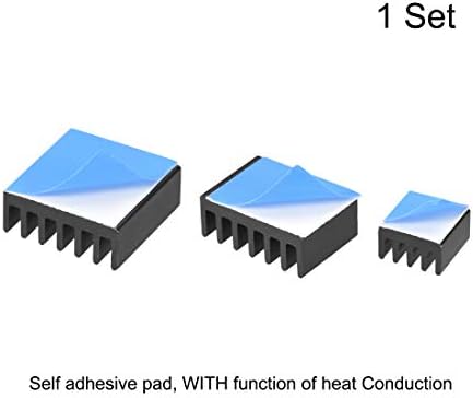 Uxcell crna paralelna oblika zarez aluminijskih hladnjaka sa provodljivim ljepljivim jastukom za RPI, 14x14x6mm, 14x10x6mm, 9x9x5mm, 1 set 3pcs