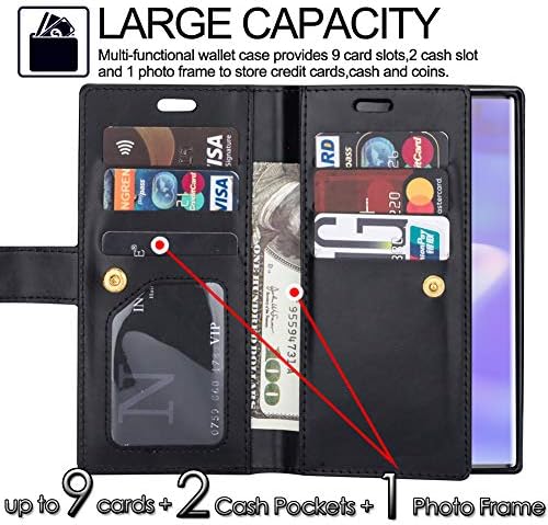 Galaxy Note 10 Plus torbica za novčanik,Napomena 10+ 5G futrola, Kudex Trifold 9 držač utora za kartice Flip kožno sklopivo postolje magnetno zatvaranje torbica za novčanik sa trakom za zapešće & amp; džep za novac sa zatvaračem