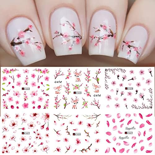Sakura naljepnice za umjetnost noktiju potrepštine za nokte ružičastog cvijeta, drvo trešnje s listovima naljepnice za nokte za prijenos vode oblozi za akrilne nokte Ženski modni dizajn & nbsp;za djevojčice