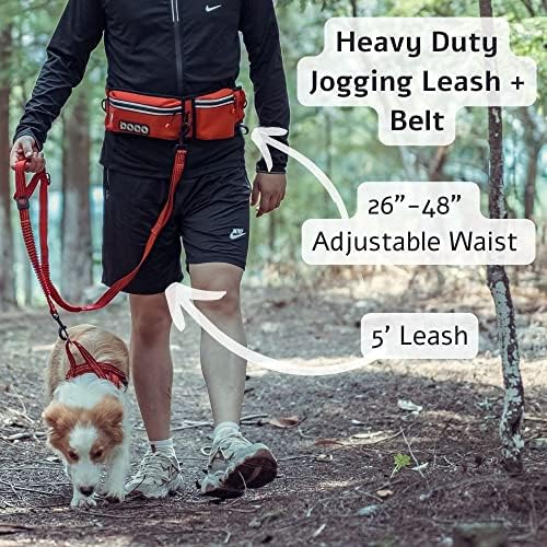 DocO Heavy Duty Hands besplatni povodac za pse, uvlačenje bungee za trčanje hodanja, trening, planinarenje │ Podesivi pojas za struk, reflektirajuće šavove, dvostruka ručka