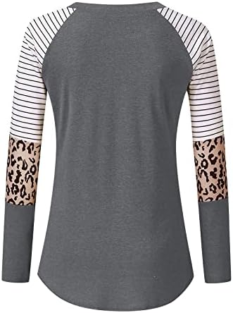 Nokmopo žensko proljeće i jesen modni leopard Print Stripe Okrugli vrat dugih rukava majica