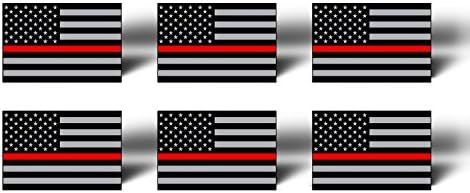 Crvena linija 6 Pack Mini American zastava Predumjene vinilne naljepnice - Podrška vatrogascem Fireman Man Man Vozilo Automobilska oznaka USA Car Truck Laptop telefon