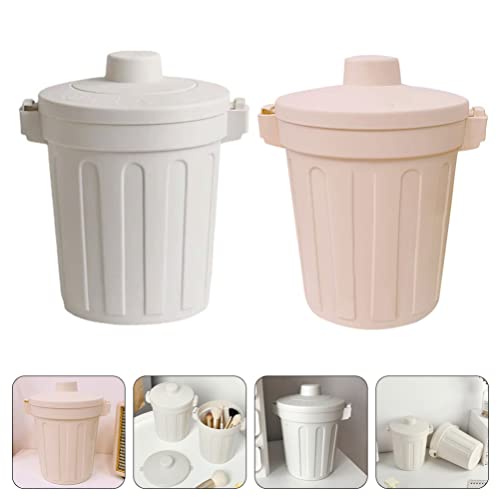 Cabilock plastični kanter za skladištenje 2 kom. Mini smeće može kupatilo smeće čine plastične šminke posude sa poklopcem za ormar kupaonice Kuhinja (bež sive plastične posude