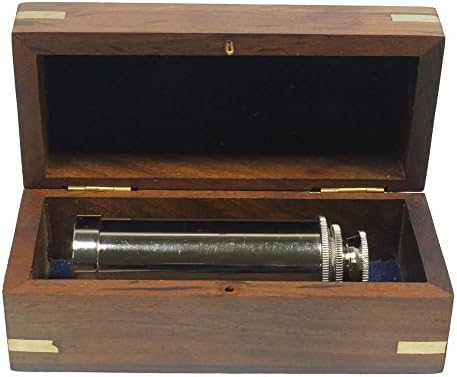 Ručno izrađeni teleskop čvrstog mesinga - Chrome finiš, u drvenoj kutiji