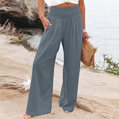 Feancey Womens Lanene hlače Ljetna plaža Palazzo Hlače Dressy Casual Elastične pantalone sa elastičnim strukom