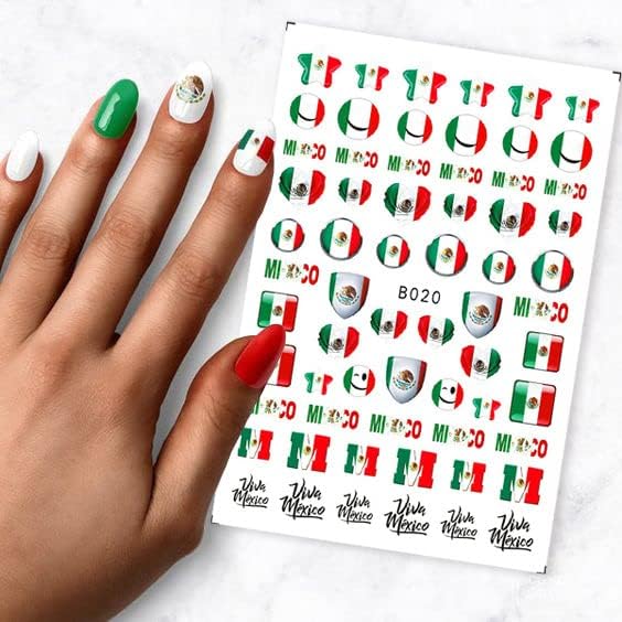 6 listova meksičke naljepnice za nokte 3D samoljepljive meksičke zastave Dan nezavisnosti naljepnice za