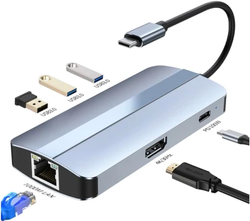 Raziel Type-C Hub 6 u 1 USB C do 4K HDMI+1000m RJ45+PD 100w punjenje+USB 3.0 * 3 priključna stanica za MacBook Windows Laptop