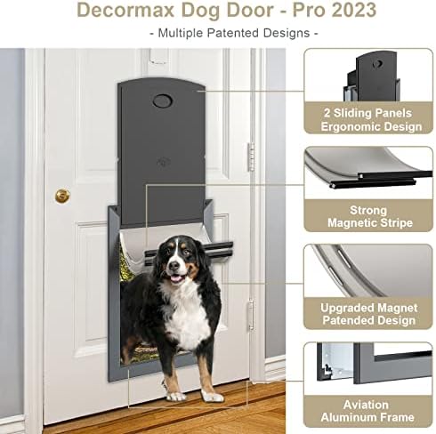 Decormax vrata za pse otporna na vremenske uslove, Energetski efikasna ekstra velika vrata za pse sa aluminijumskim okvirom, teleskopski tunel, Dvostruki magnetni zaklopci i dve klizne zaključane ploče, jednostavna za ugradnju, siva, X-velika