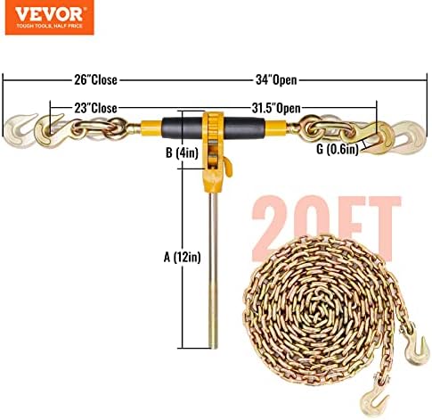 VEVOR 3/8-1/2 čegrtaljka lanac sa lancem, 12000 lbs ograničenje opterećenja & 7100 lbs G80 lanac,