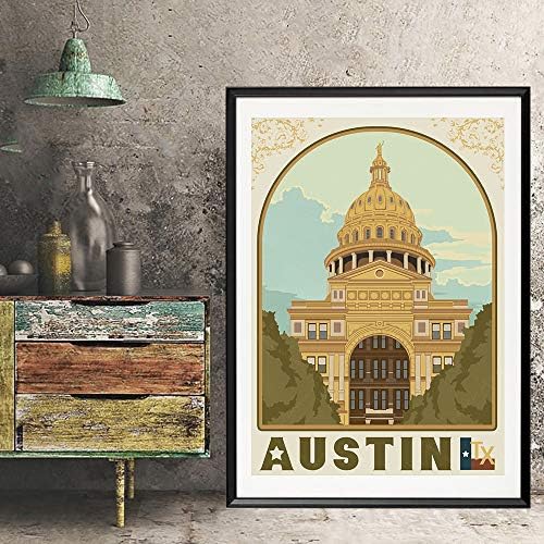 xtvin SAD Texas Austin America Vintage Travel Poster Art Print platno slikarstvo Home Decoration poklon （12x18inch）