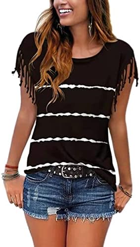 Ženska modna majica Ležerne priliketi ljetne vrhove Tassel O izrez kratki rukav majica Majica