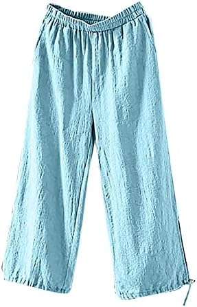 Ženske pamučne lanene pantalone za žene 2023 Boho Palazzo pantalone Plus veličine širokih struka širokih nogavica labave Lounge pantalone za spavanje