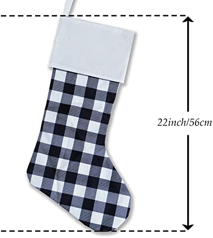 Yoktiuva 6 Pack Božićne čarape - 23 inčni crni bijeli bivoli plairani božićni čarape Kamin Viseći čarape za