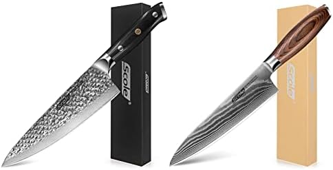 SCOLE® Damascus kuharski nož 8-inčni paket - oštar kuharski nož 67 slojeva VG-10 Super Damask čelik-Premium G10 drška + prirodna Pakka drvena drška