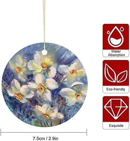 2021 Božić Ornament keramički dvostrani štampani okrugli ukrasi za Božić prekrasan cvjetni cvijet stan
