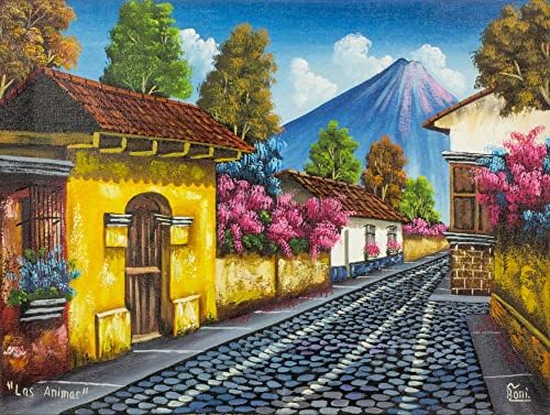 NOVICA višebojne kulturne ekspresionističke slike slikarstvo iz Gvatemale 'Calle De Las Animas I'