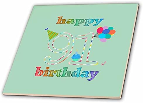 3drose sretan 91. rođendan, Cupcake sa svijećom, balonima, šeširom, šarenim-pločicama