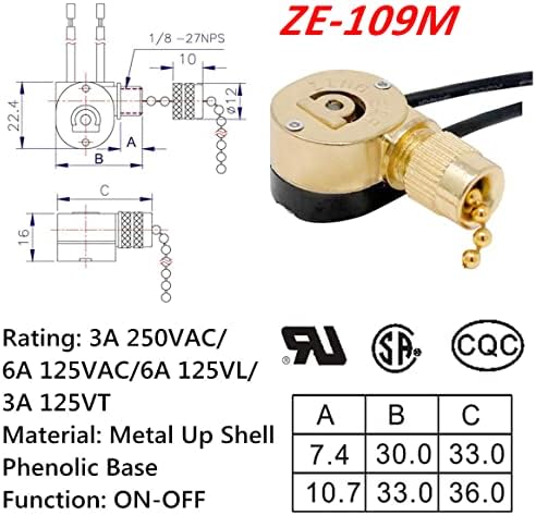Prekidač stropnog ventilatora Zing Ear ZE-109m Prekidač za uključivanje/isključivanje prekidača za uključivanje