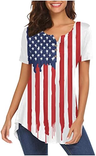 Ženska američka zastava Štampani vrhovi Ležerne prilike sakrij trbuh tuniku Kratki rukav Labavi majica Neovisnosti