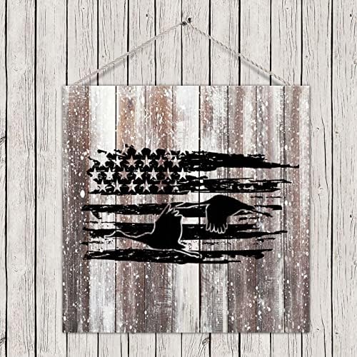 Dekorativni drveni paleta potpisuju plaque Patriotska američka zastava Wild Goose Lov Rustic Wood daska zidni viseći znak Antikni kućni zidni ukras za spavaće sobe 16x16 inča
