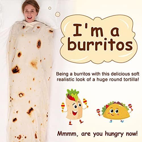 mermaker Burritos tortilja Throw deka 2.0 dvostrano 71 inča za odrasle i djecu, džinovski smiješni Realistični pokrivači za hranu, 285 GSM novitet Meki flanel Taco pokrivač