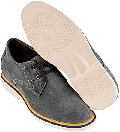 CALTO muške nevidljive cipele za podizanje visine-sive/crne nubuk kože na vezice Casual Oxfords