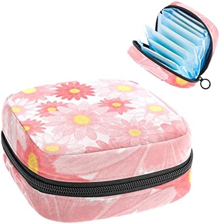 Torba za čuvanje higijenskih uložaka, torbica za menstrualnu čašicu, prijenosni higijenski ulošci torbe za odlaganje ženskih Menstruacijskih torbi za prvu menstruaciju za djevojčice žene dame, Pink Chrysanthemum Cartoon Lovely Floral