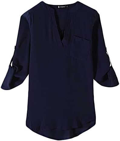 Andongnywell ženski povremeni V izrez 3/4 zvona kratke hlače od pune šifonske bluze vrhunske labave majice