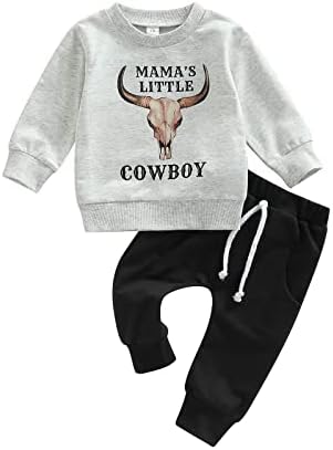 Kaipiclos Baby Boy Odjeća Krava Print s dugim rukavima Crewneck Dukserica Top dugačke jogger hlače Jesen Zima Western Cowboy Outfit